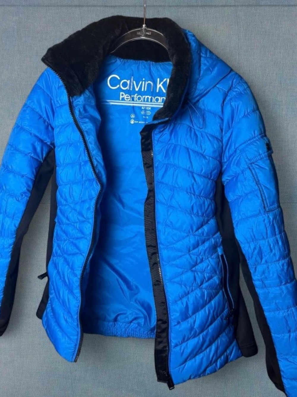 Calvin Klein Bright Blue Quilted Jacket with Black Trim - Picture 6 of 7